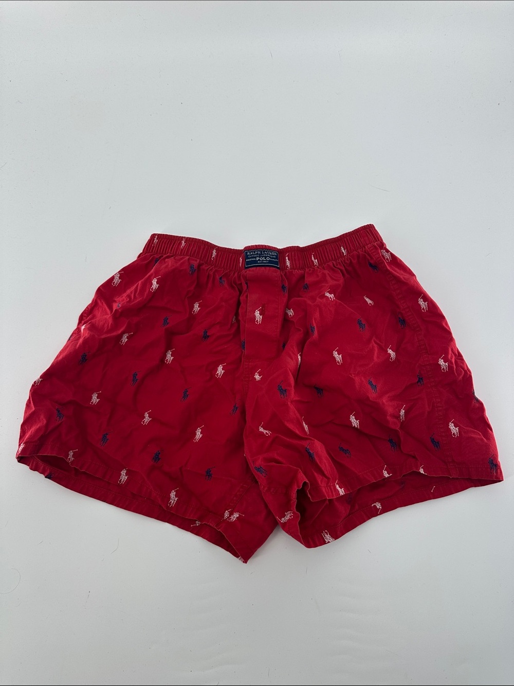 Polo by Ralph Lauren Red Boxer-Style Shorts with Multi Pony Embroidery